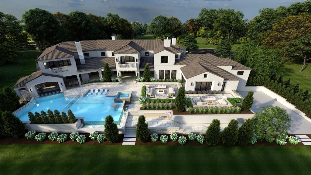 3D design — pool, spa, and sunken fire lounge