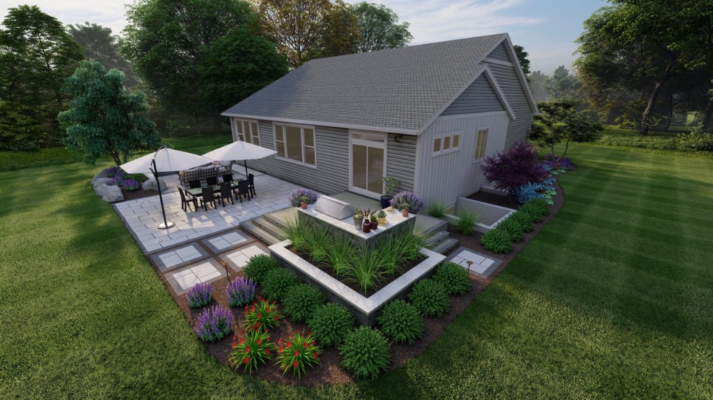 3D design — outdoor kitchen and dining patio
