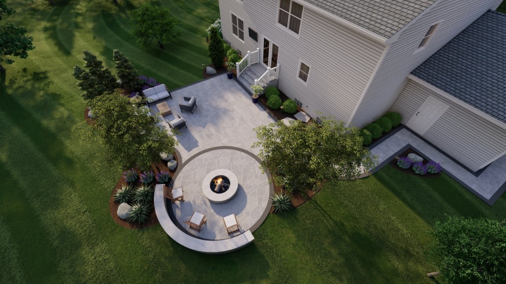 3D design — poolside pergola lounge