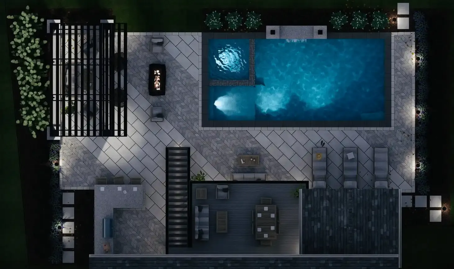 Custom swimming pool — evening pool lighting
