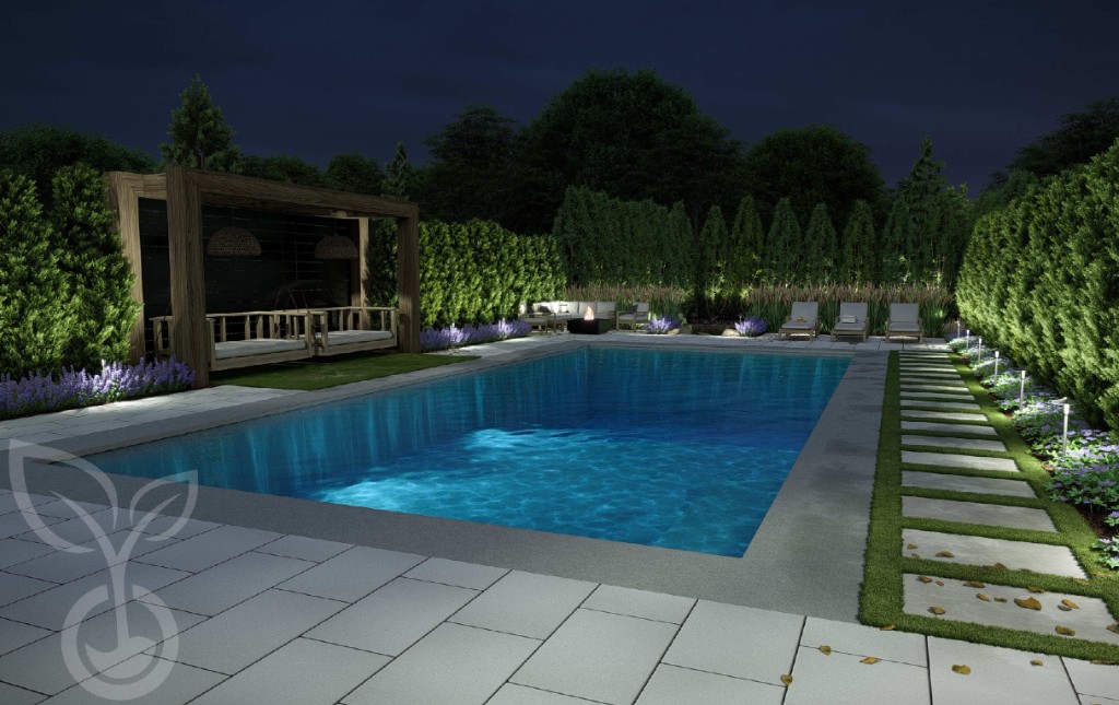Custom swimming pool — Edina, MN evening poolscape
