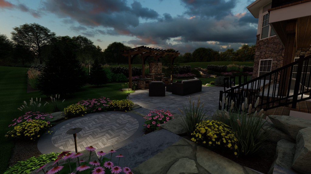 Landscape lighting — dusk patio and path lights