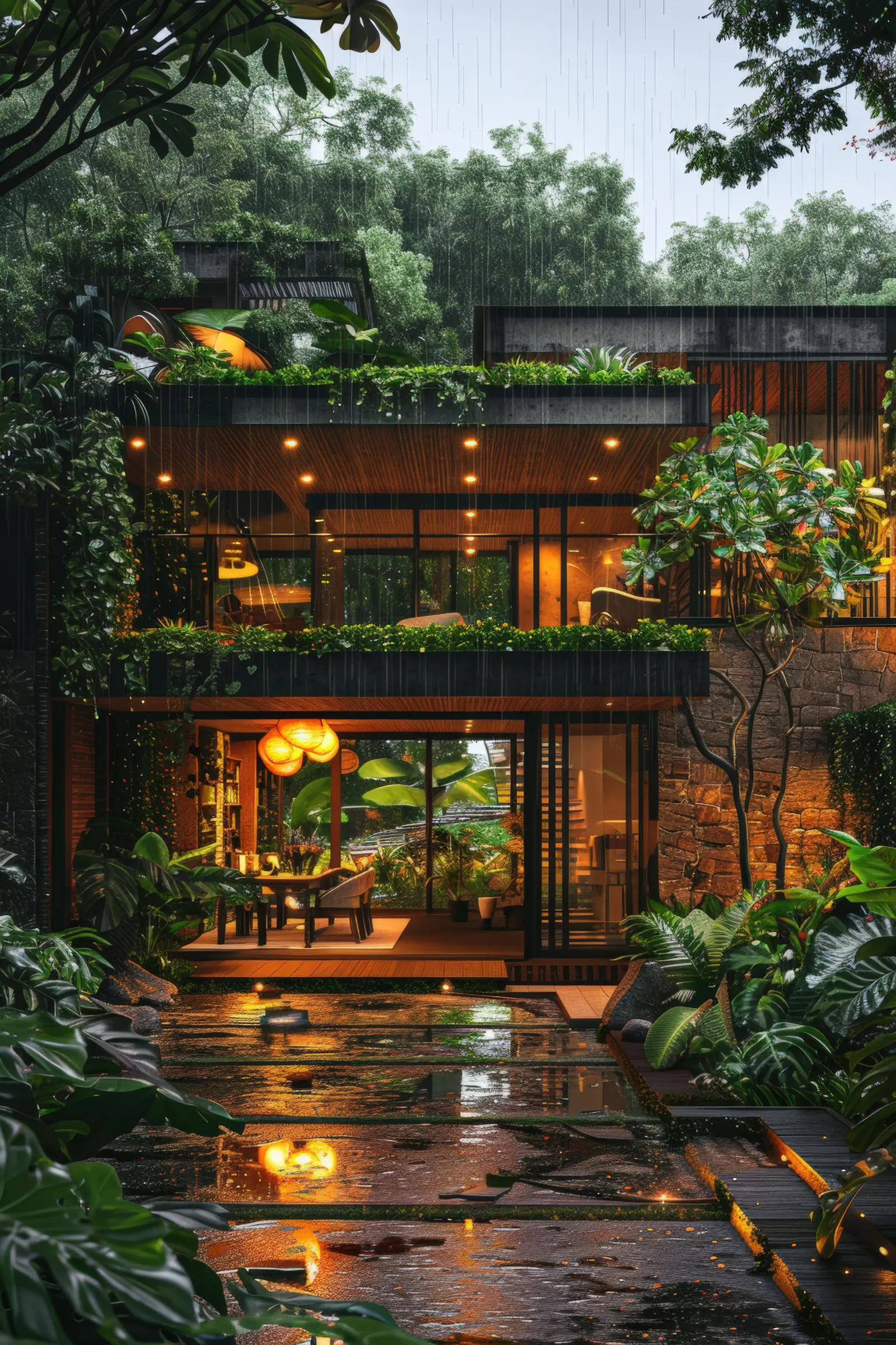 Landscape lighting — evening garden glow