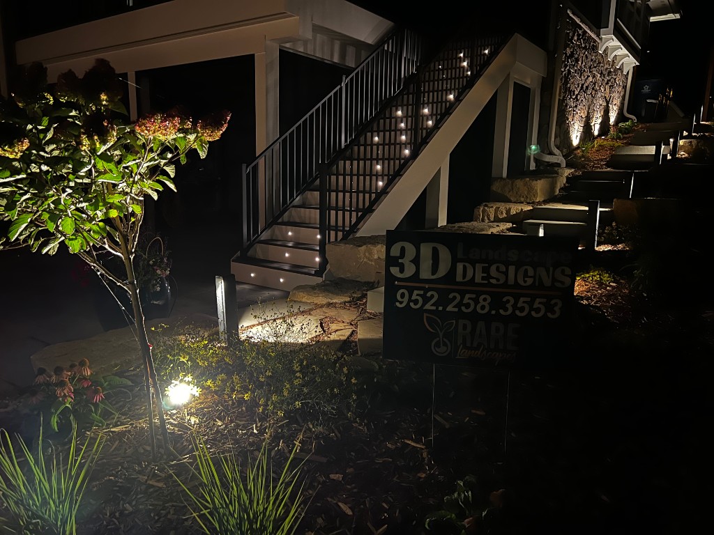 Landscape lighting — entry stairs and stone accents