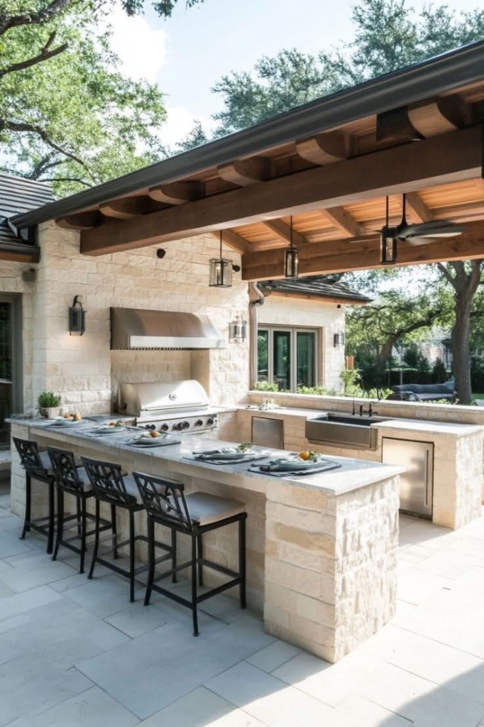 Outdoor kitchen — timber pavilion kitchen and bar